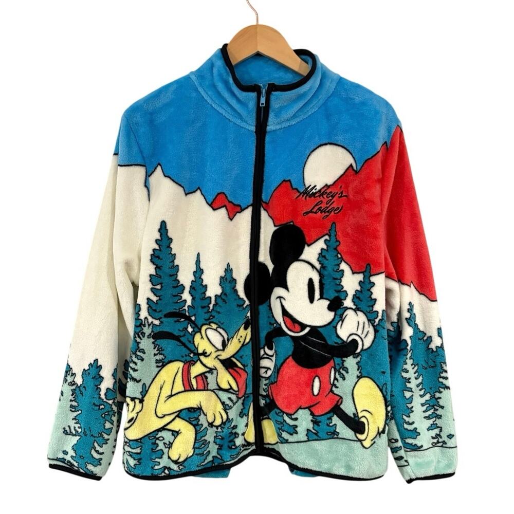 Disney Mickey Mouse Pluto Lodge Scenic Fleece Jacket Cozy Zip Up Women’s M NWT